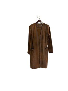 Soft Surroundings Faux Leather Cognac Brown Long Sleeve Open Jacket Pockets XS
